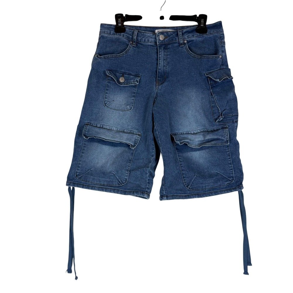 Madden Girl Shorts Juniors 7 Blue Cargo Denim Relaxed Fit Drawstring Pockets